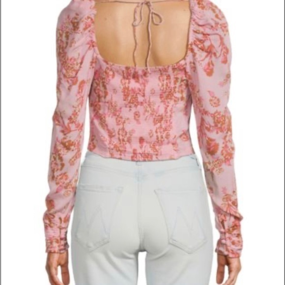 Free People Hilary floral pink Printed Top Pink Combo Boho crew summer NEW XL/XS - Picture 2 of 10